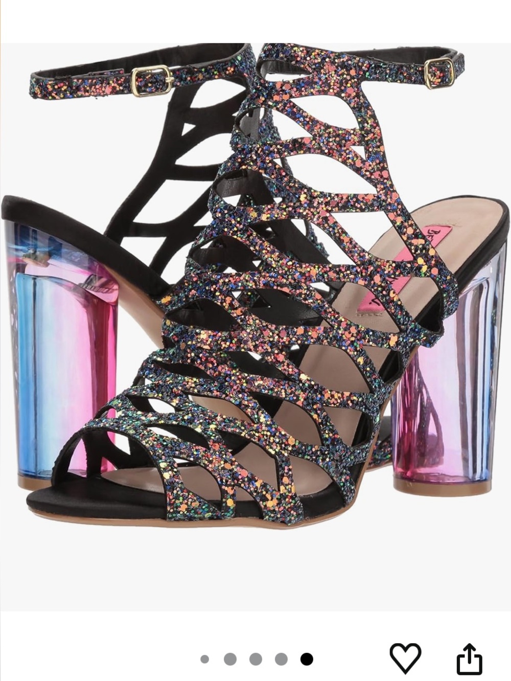 Betsey Johnson purple & multi glitter cage sandals ombre block round heel 7 1/2